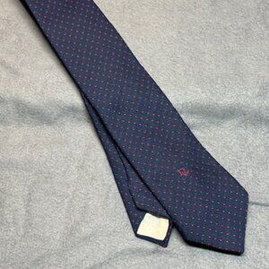 Vintage Christian Dior Men’s Silk Tie Navy Red Polka Dot 2.75” Slim Woven Logo
